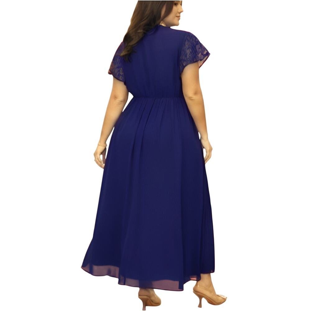 BloomChic Plus Size 1X/14-16 Blue Lace Mesh Maxi Dress Flutter Sleeve NWT - Picture 2 of 8